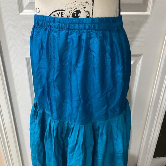VTG CLASSY CHIC 100% SILK MIDI TIERED SKIRT TURQUOSE 8 GLOSSY SOPHISTICATED - Picture 10 of 16